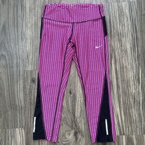 Nike Dri Fit Crop Athletic Leggings Geometric Pink Size XS Running Y2K